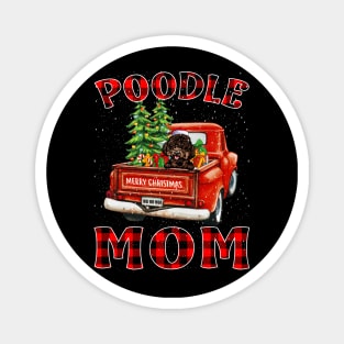 Christmas Poodle Mom Santa Hat Truck Tree Plaid Dog Mom Christmas Magnet